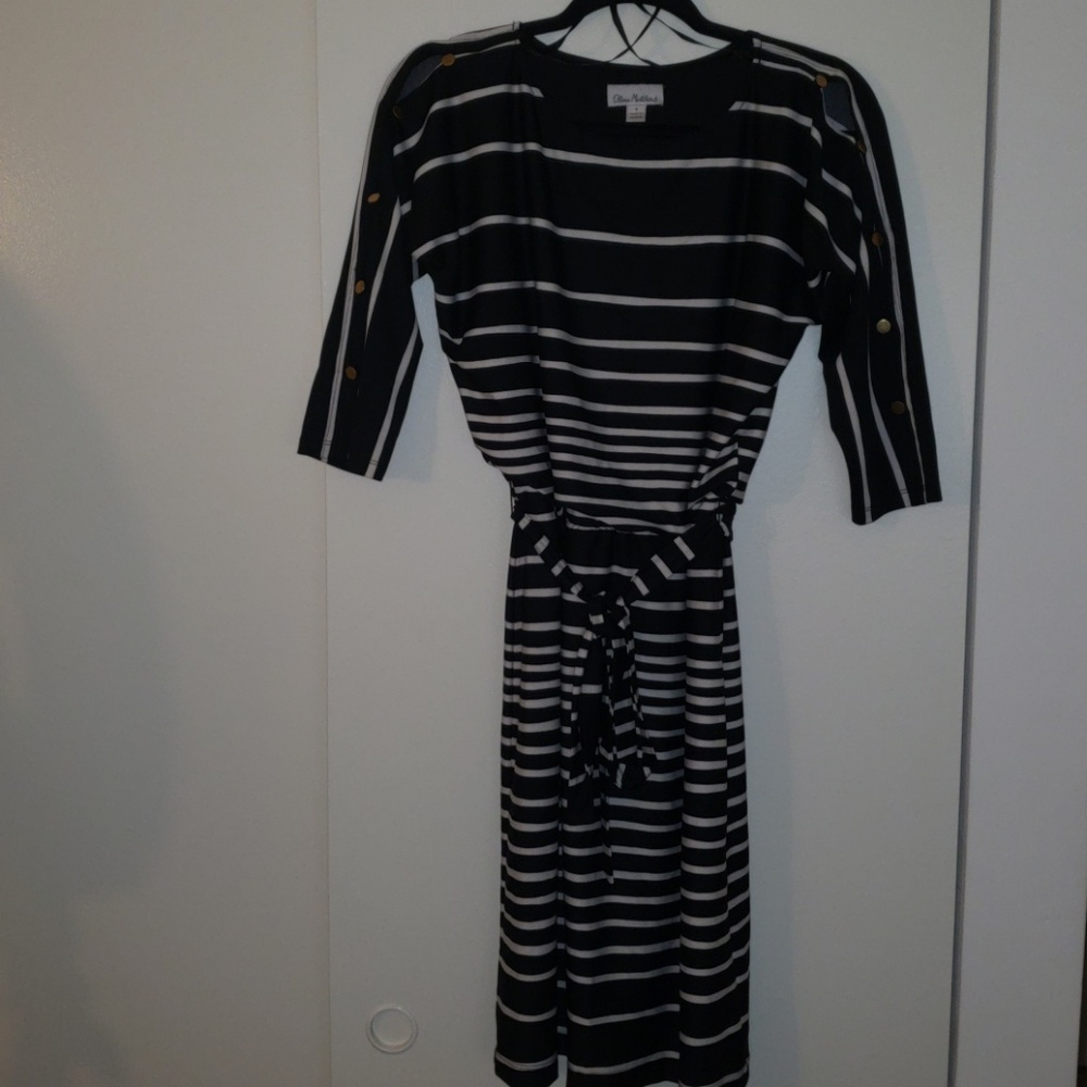 Classy White Striped Black Dress LBD